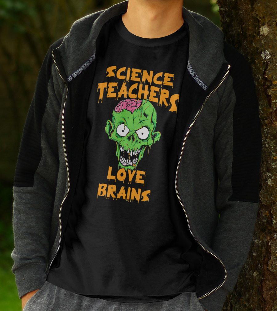 Science Teachers Love Brains Zombie Head Halloween T-Shirt