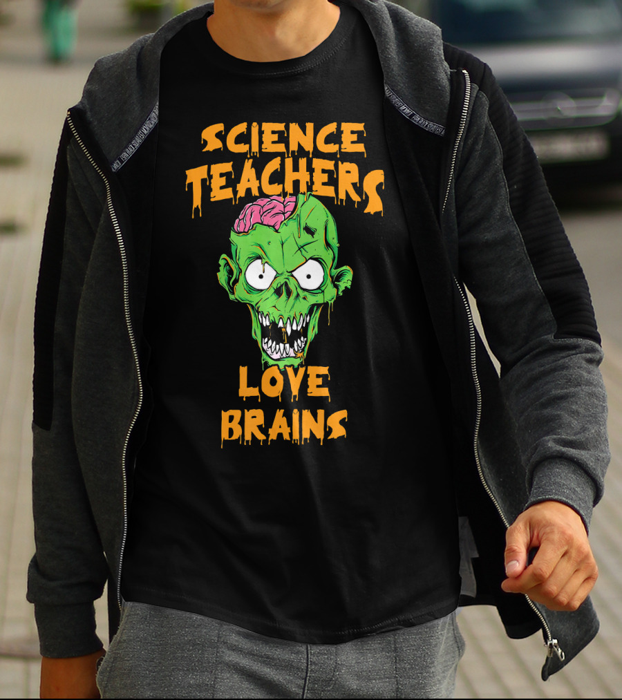 Science Teachers Love Brains Zombie Head Halloween T-Shirt