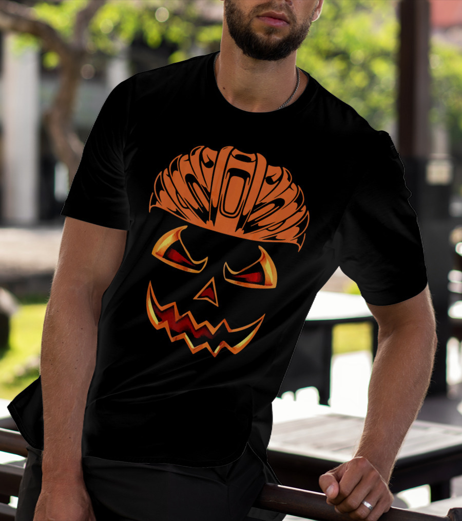 Bicycle Helmet Jack O Lantern Pumpkin Face T-Shirt