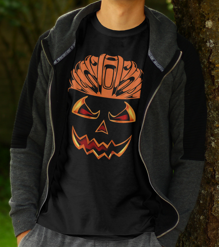 Bicycle Helmet Jack O Lantern Pumpkin Face T-Shirt