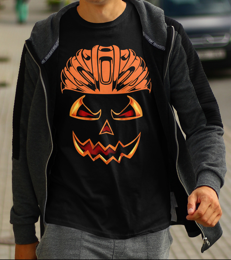 Bicycle Helmet Jack O Lantern Pumpkin Face T-Shirt