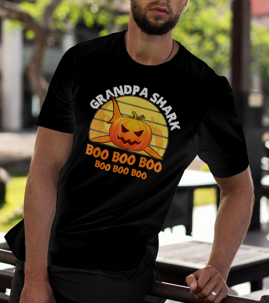 Grandpa Shark Boo Boo Boo Pumpkin Halloween T-Shirt