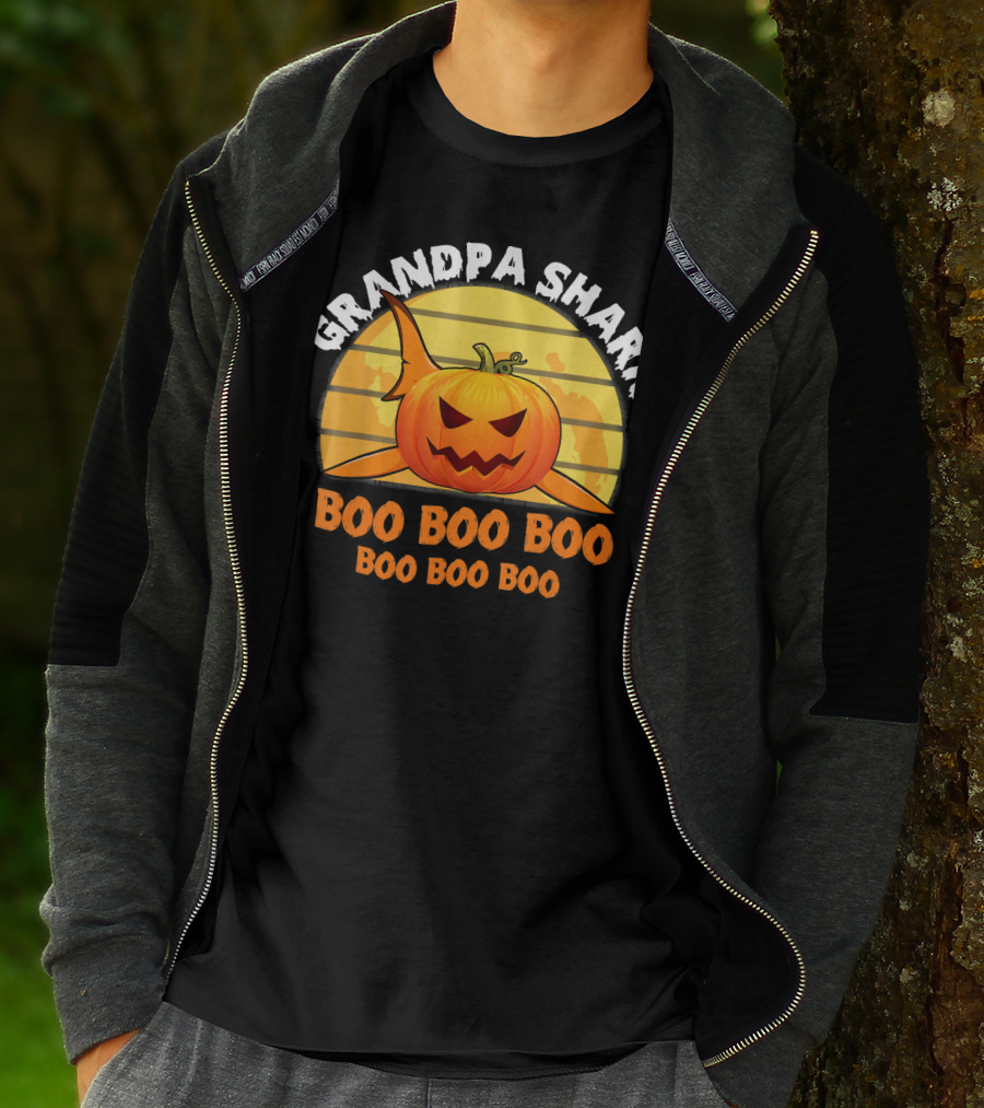 Grandpa Shark Boo Boo Boo Pumpkin Halloween T-Shirt