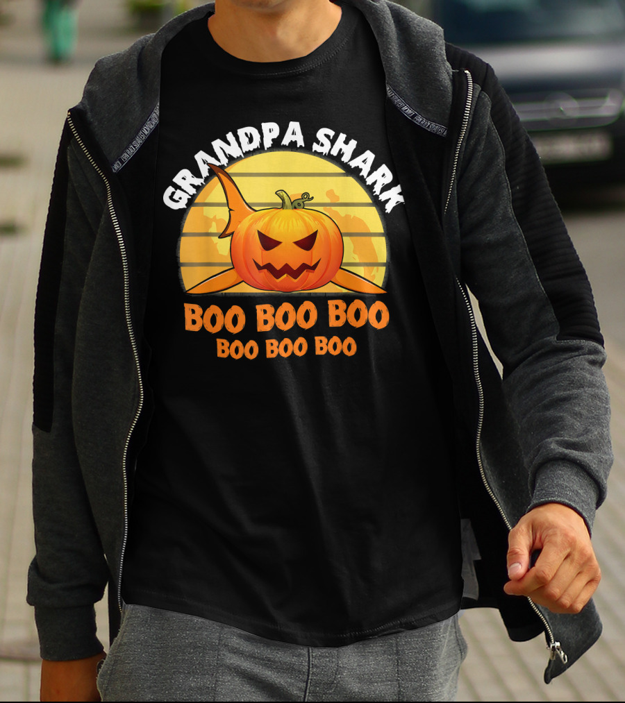Grandpa Shark Boo Boo Boo Pumpkin Halloween T-Shirt