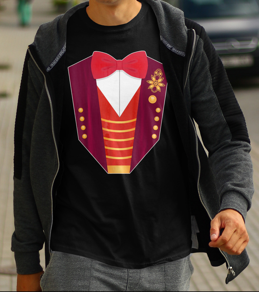 Circus Ringmaster Costume Hall Red Bowtie And Gold Button T-Shirt