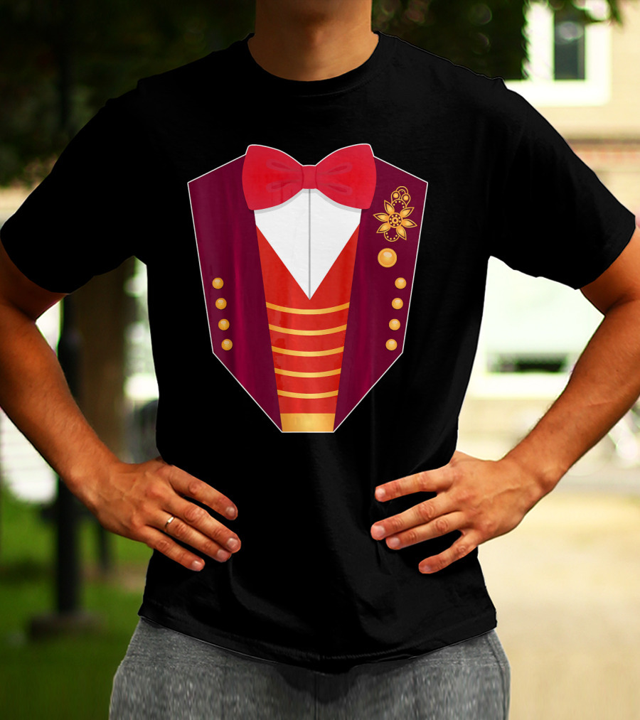 Circus Ringmaster Costume Hall Red Bowtie And Gold Button T-Shirt