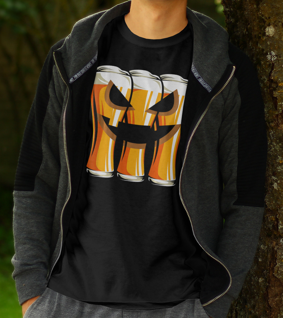 Halloween Pumpkin Beer Glasses Funny Drinking Scary T-Shirt
