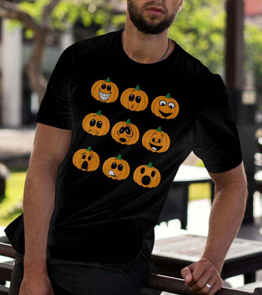 Funny Pumpkin Faces Emotions Chart Halloween T-Shirt