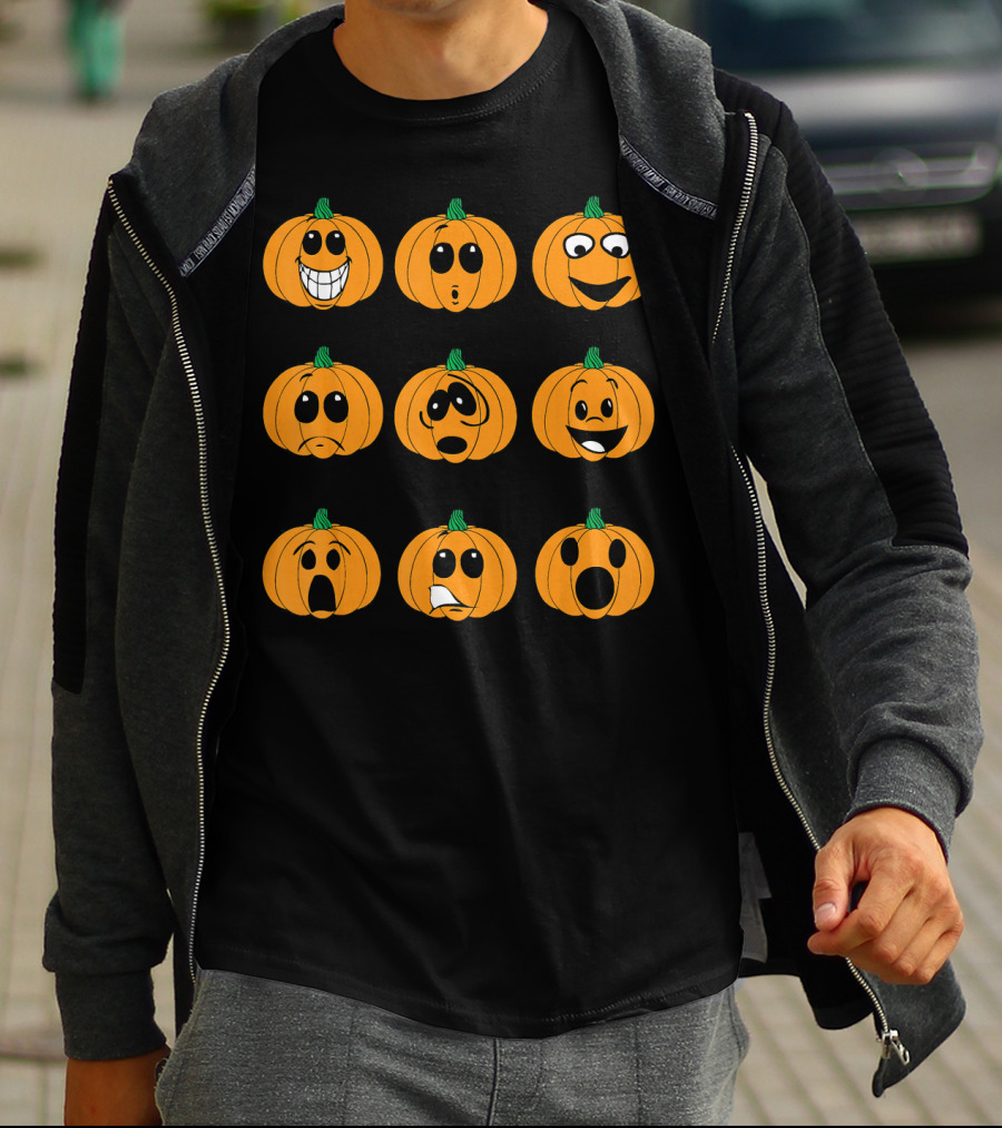 Funny Pumpkin Faces Emotions Chart Halloween T-Shirt