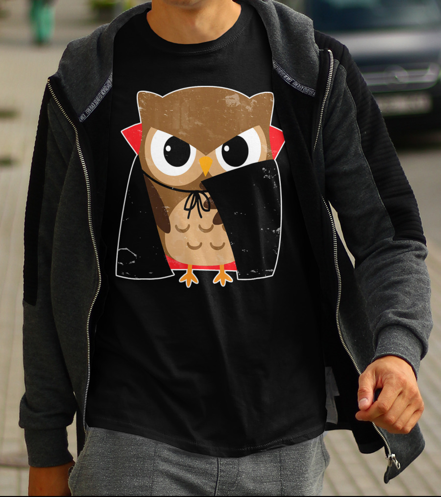 Halloween Owl Dressed As Dracula In Cape T-Shirt