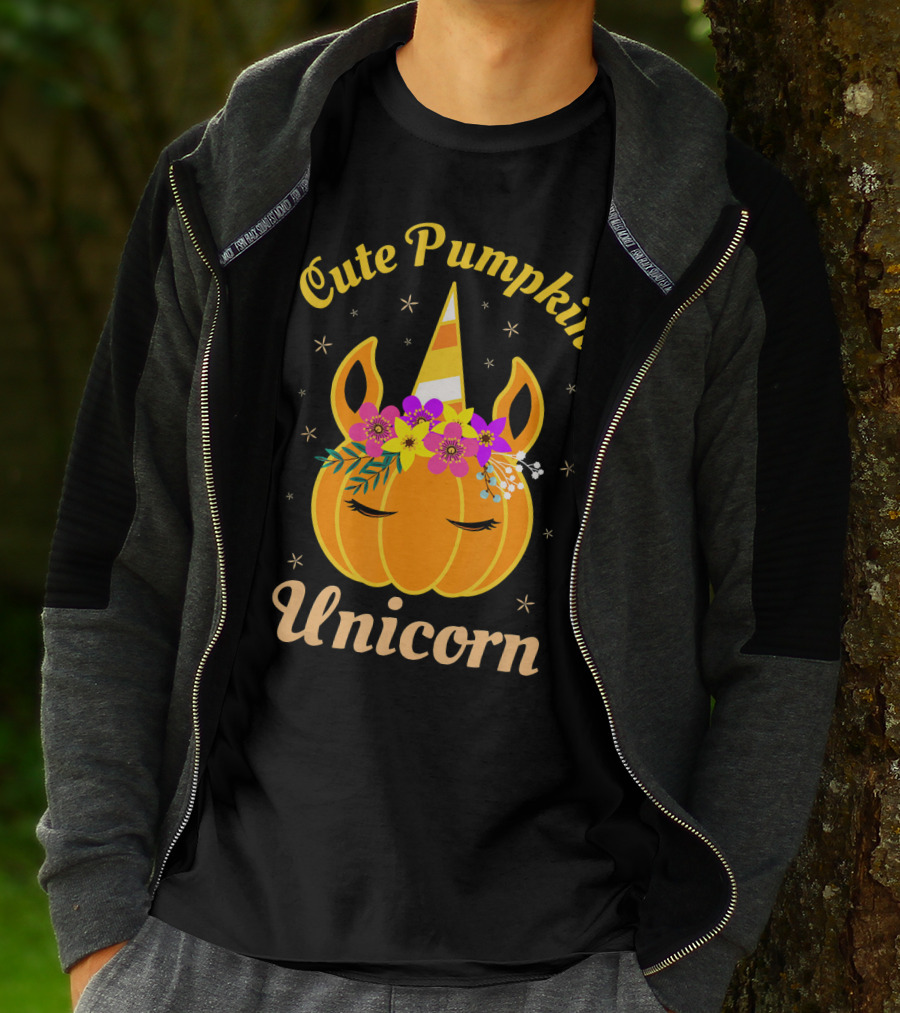 Cute Pumpkin Unicorn Kids Costume Trick Halloween Magic T-Shirt