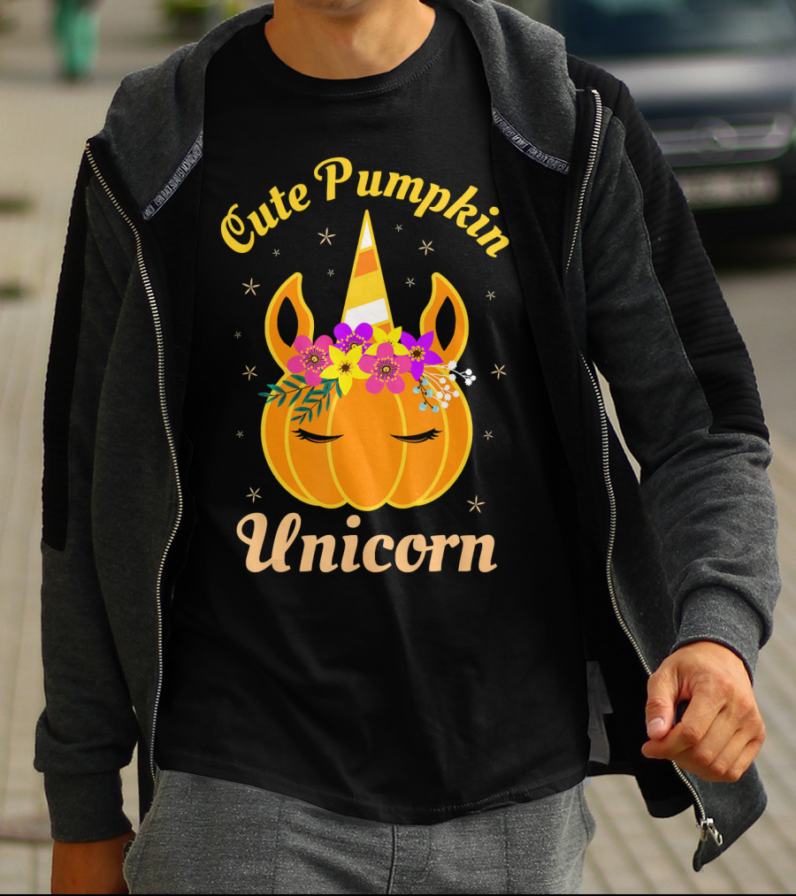 Cute Pumpkin Unicorn Kids Costume Trick Halloween Magic T-Shirt