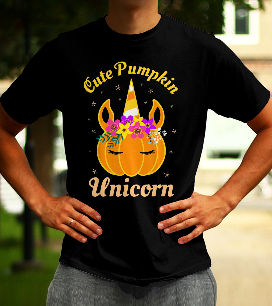 Cute Pumpkin Unicorn Kids Costume Trick Halloween Magic T-Shirt