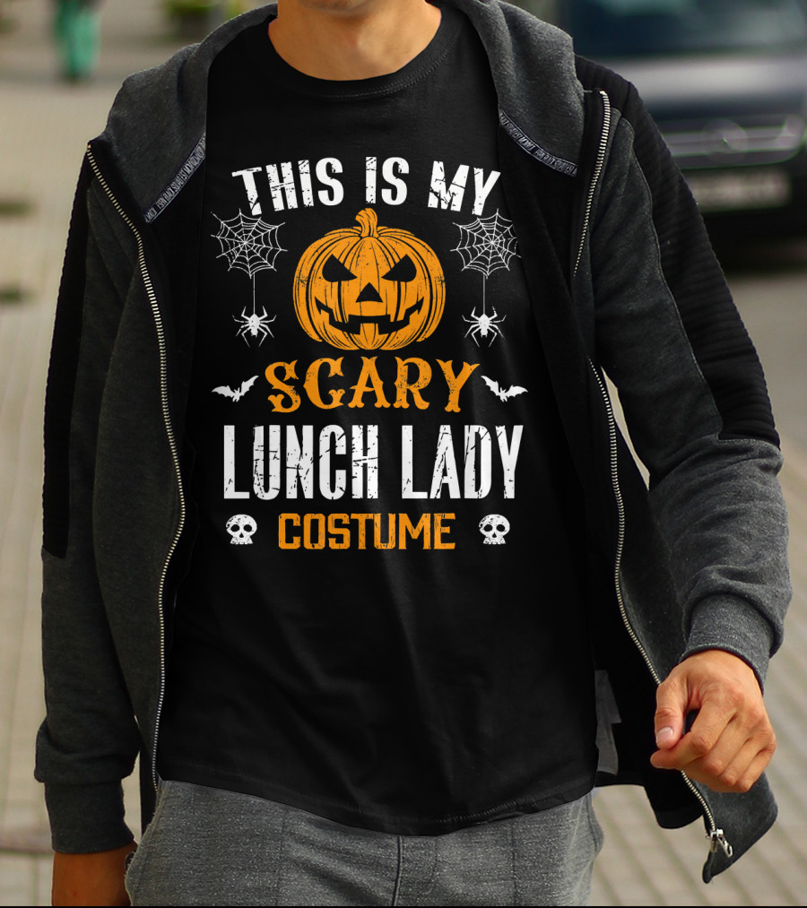 This Is My Scary Lunch Lady Halloween Costume With Pumpkin And Spiders T-Shirt