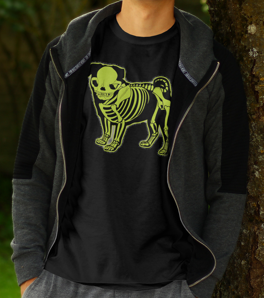 Pug Skeleton Neon Glow Canine Bones T-Shirt