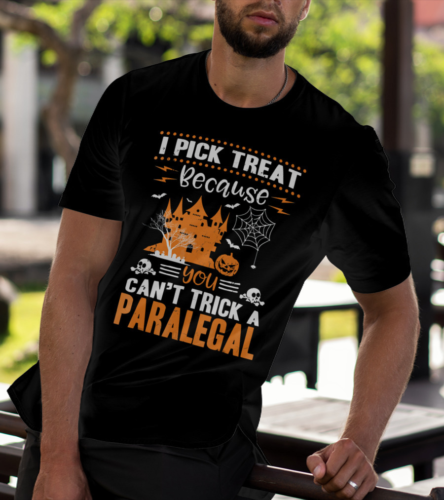 I Pick Treat Because You Can't Trick A Paralegal Halloween Castle Pumpkin Skulls T-Shirt