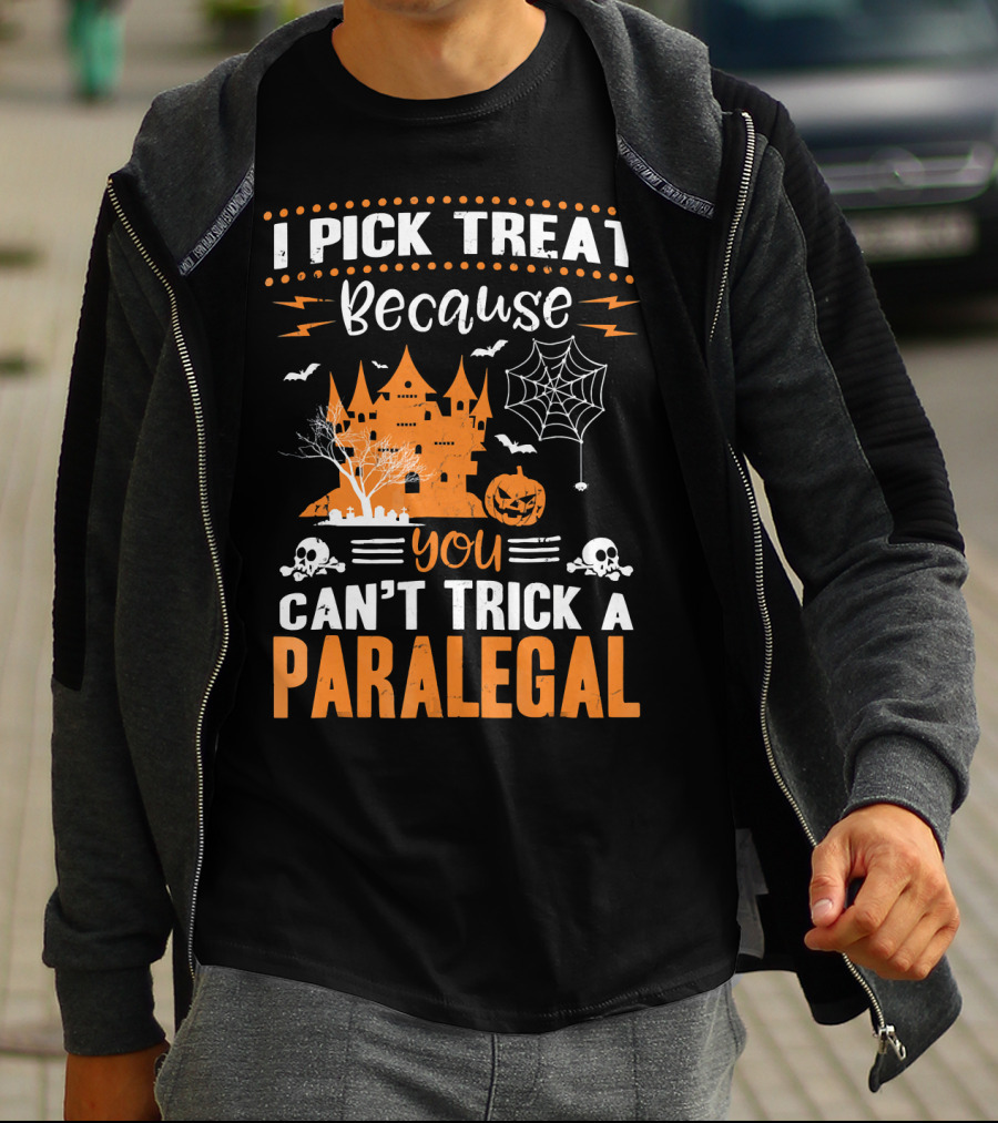 I Pick Treat Because You Can't Trick A Paralegal Halloween Castle Pumpkin Skulls T-Shirt