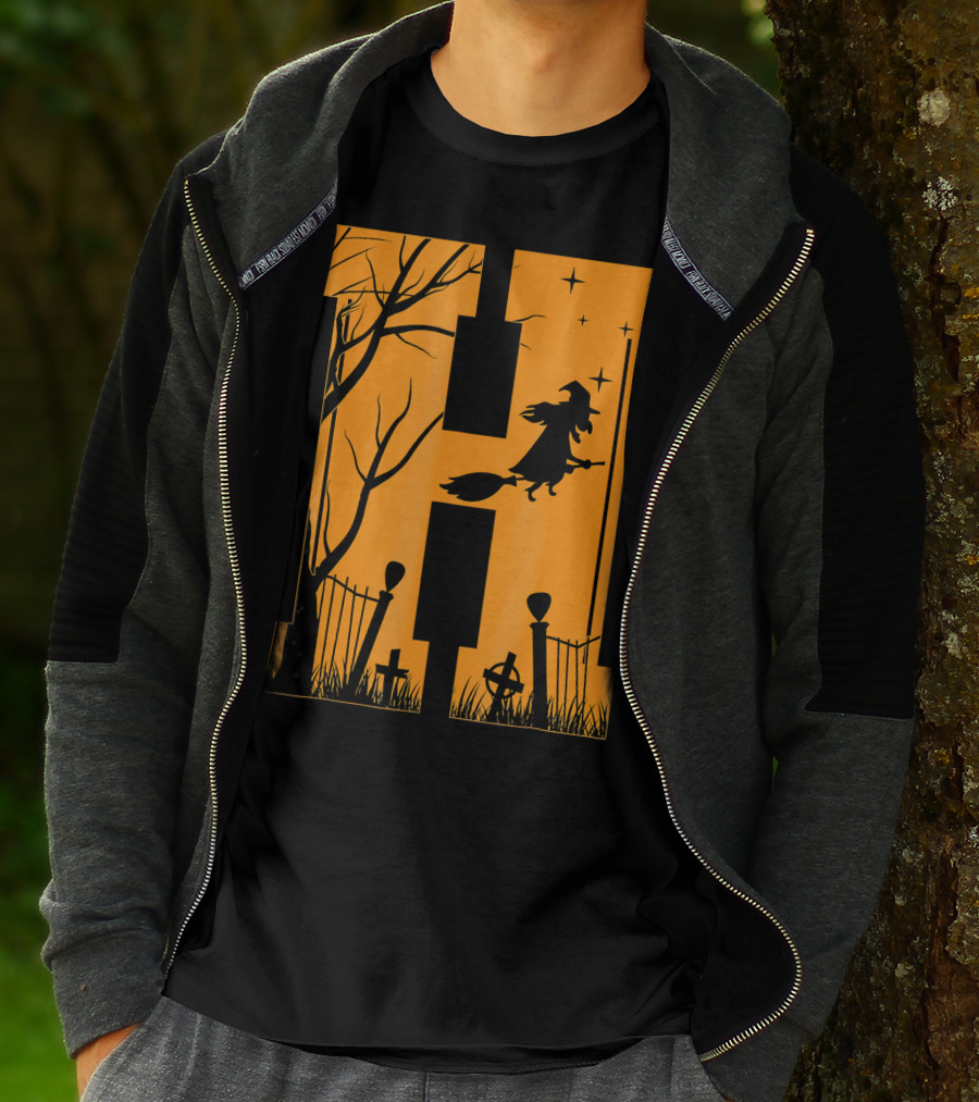 Letter H Halloween Witch Graveyard Scene T-Shirt