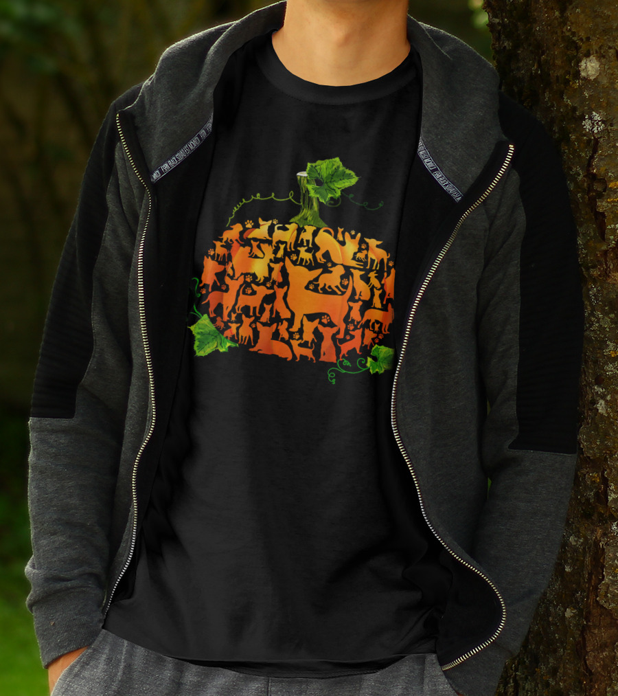 Pumpkin Chihuahua Dog Silhouette Collage T-Shirt