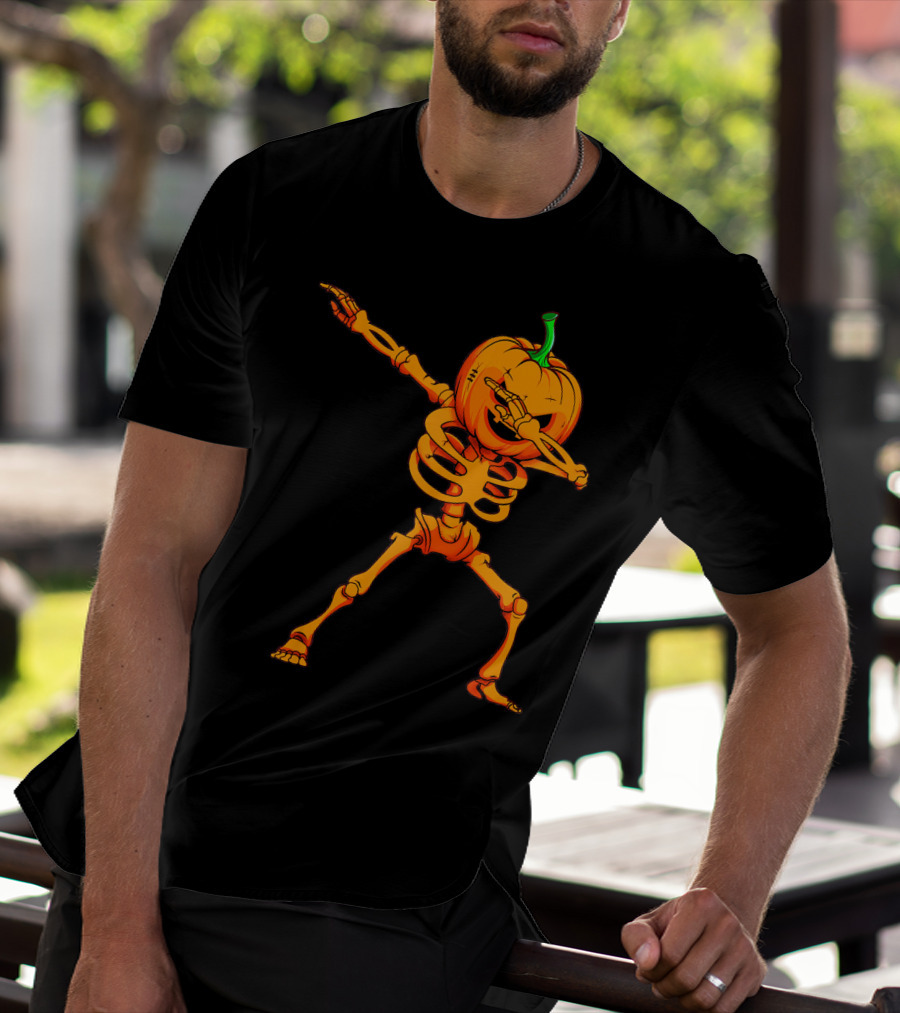 Dabbing Skeleton Pumpkin Halloween Dance T-Shirt