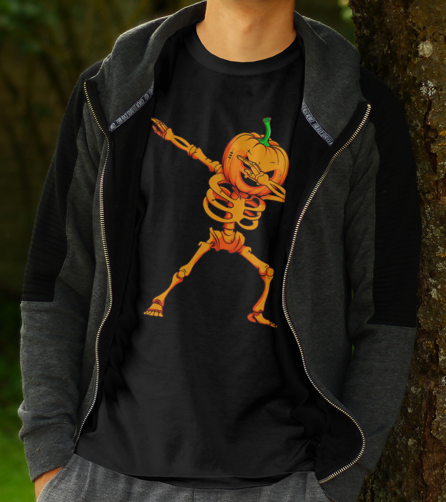 Dabbing Skeleton Pumpkin Halloween Dance T-Shirt