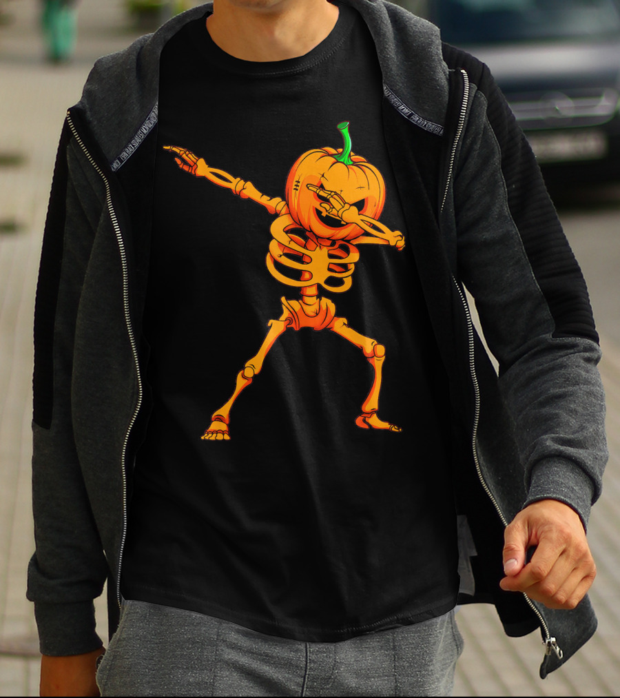 Dabbing Skeleton Pumpkin Halloween Dance T-Shirt