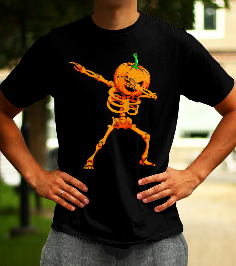 Dabbing Skeleton Pumpkin Halloween Dance T-Shirt