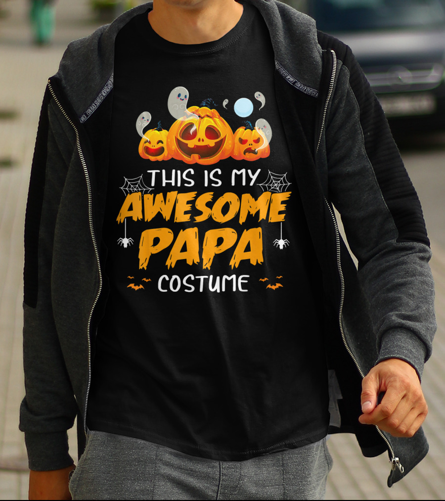 This Is My Awesome Papa Costume Funny Halloween Pumpkins Spiders Ghosts Bats T-Shirt