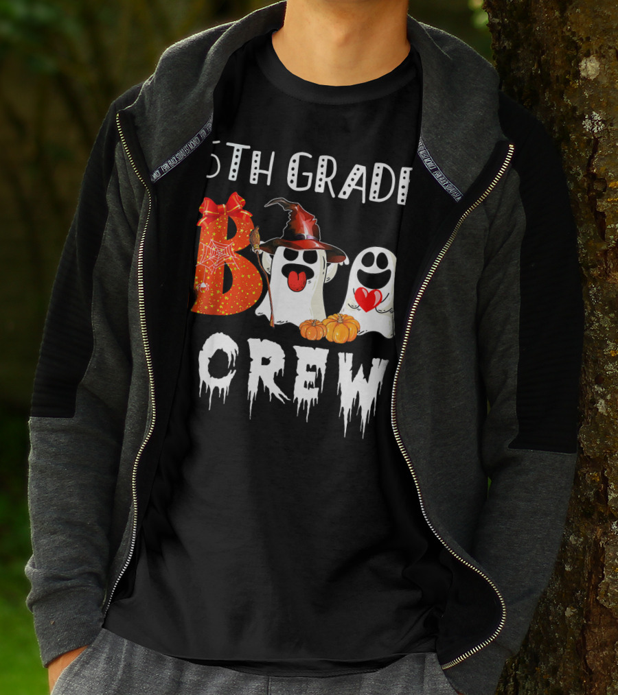 5Th Grade Boo Crew Halloween Ghosts With Witch Hat And Pumpkins T-Shirt