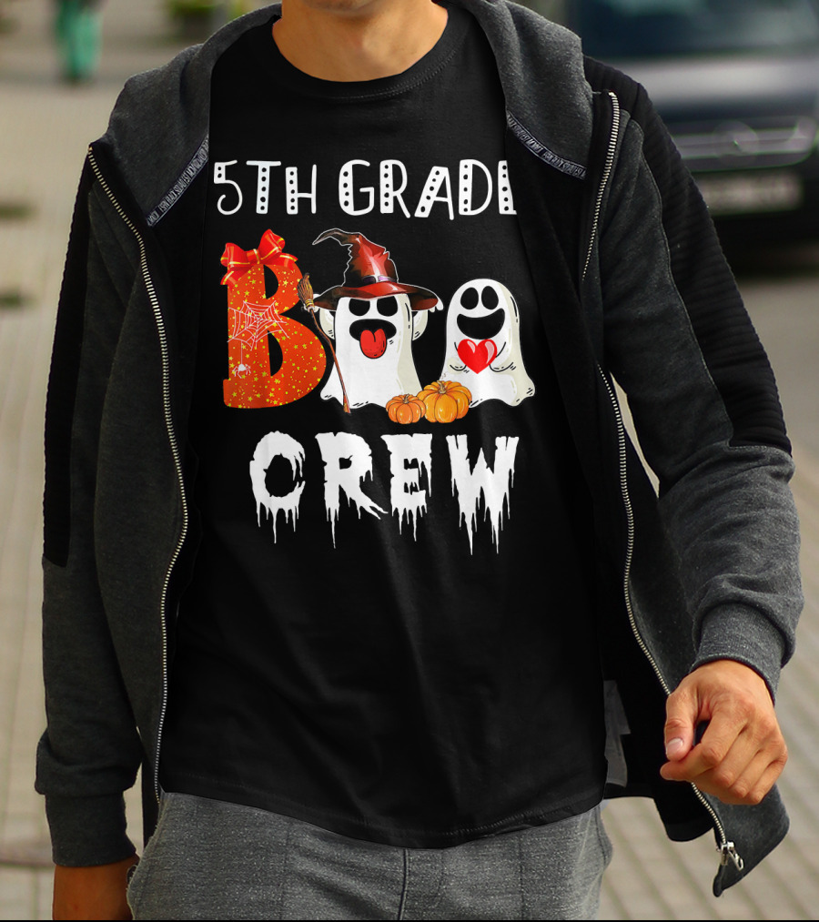 5Th Grade Boo Crew Halloween Ghosts With Witch Hat And Pumpkins T-Shirt