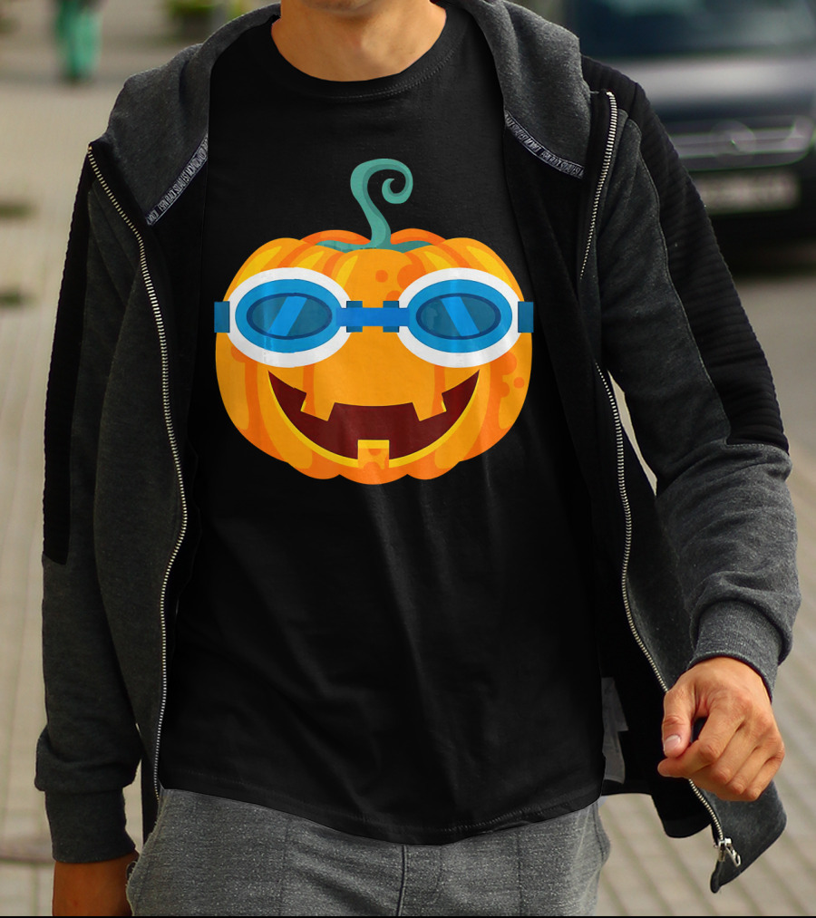 Swimming Pumpkin With Goggles Funny Halloween T-Shirt