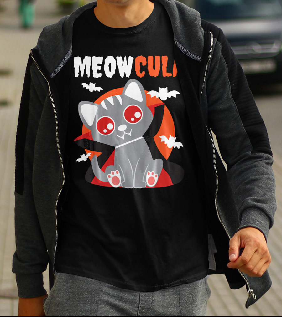 MEOWCULA Vampire Cat Halloween Dracula Bats T-Shirt