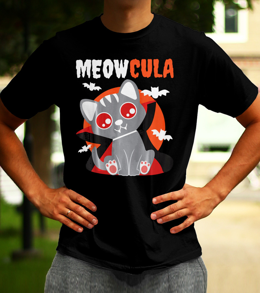 MEOWCULA Vampire Cat Halloween Dracula Bats T-Shirt