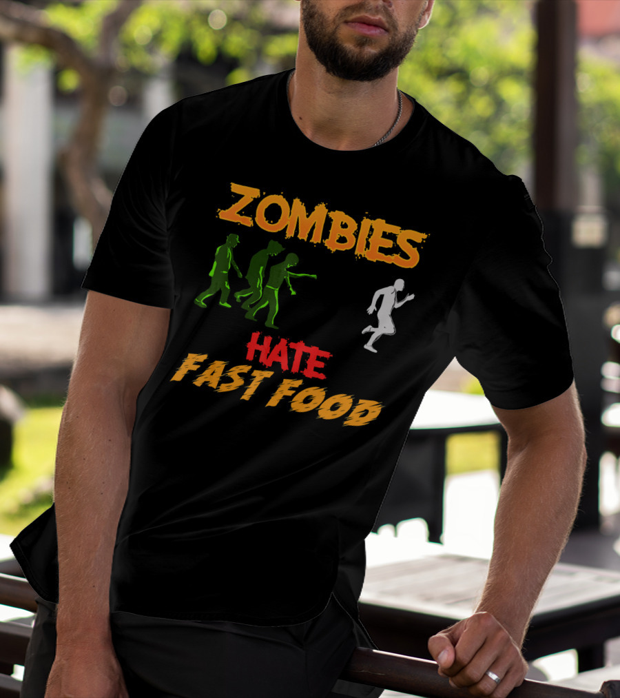 Zombies Hate Fast Food Fleeing From Funny Zombi Chase T-Shirt