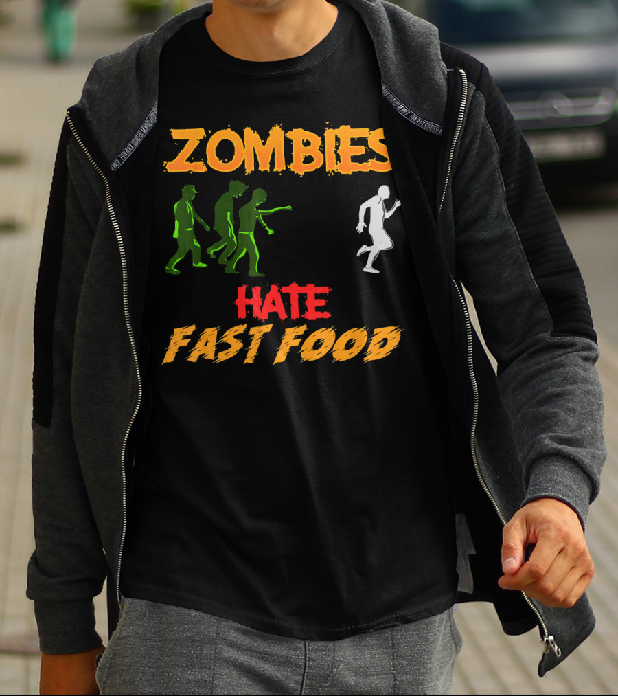 Zombies Hate Fast Food Fleeing From Funny Zombi Chase T-Shirt