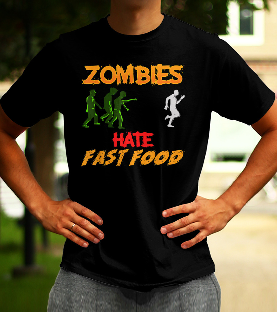 Zombies Hate Fast Food Fleeing From Funny Zombi Chase T-Shirt