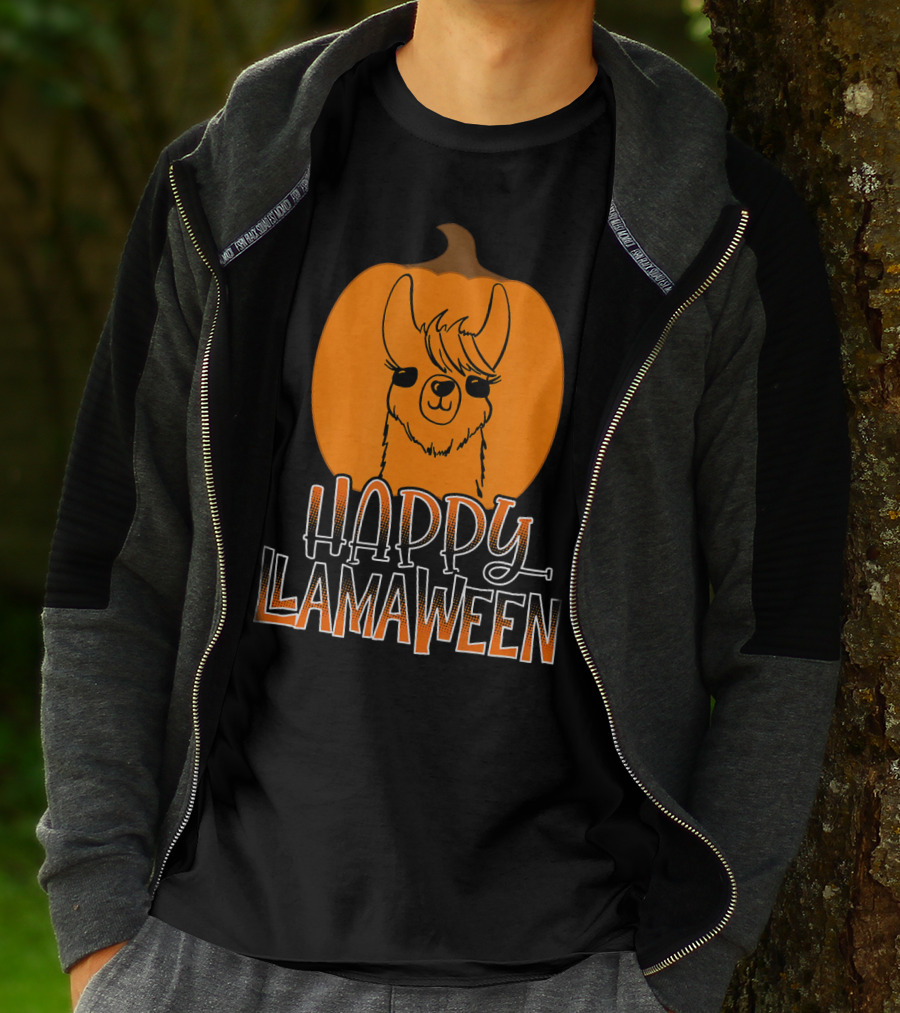 Happy Llamaween Funny Pumpkin Halloween Llama T-Shirt