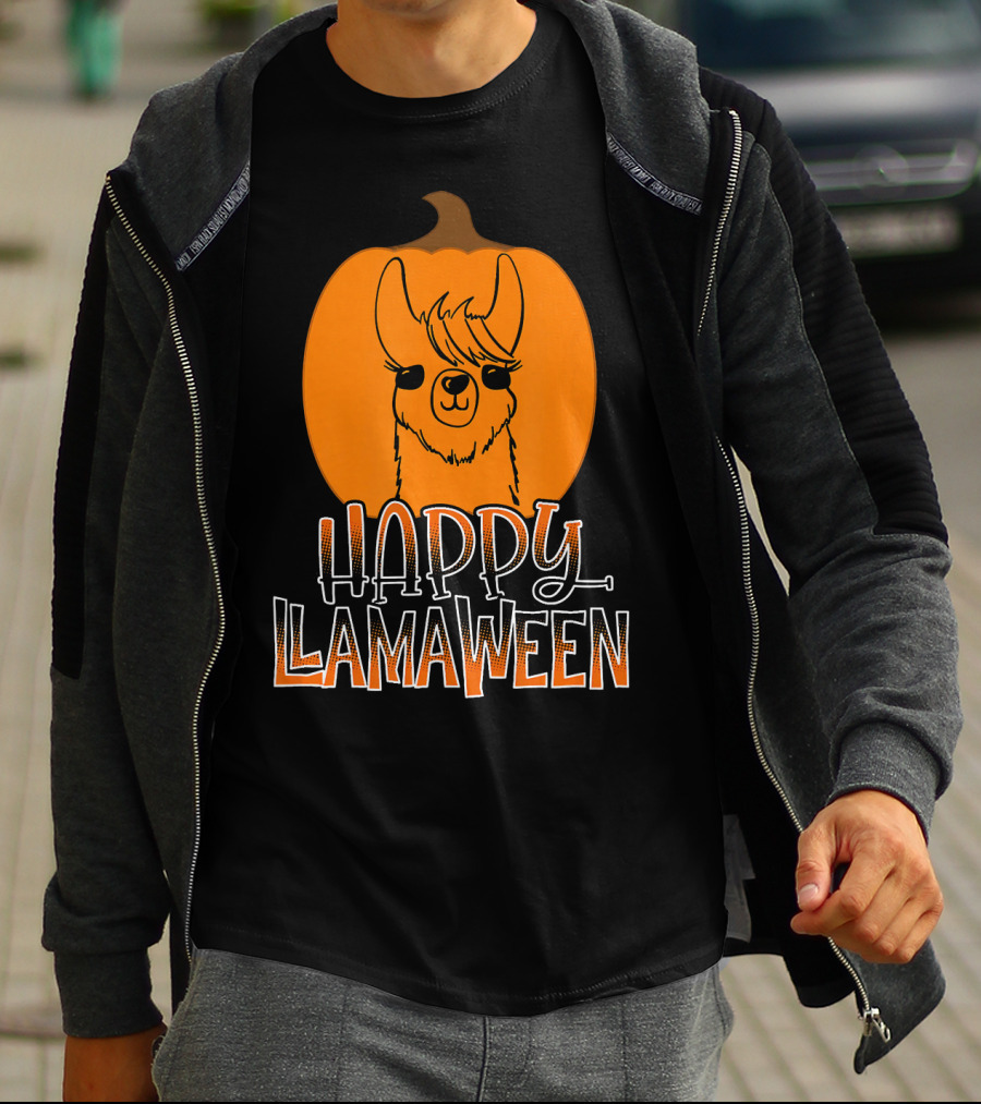Happy Llamaween Funny Pumpkin Halloween Llama T-Shirt