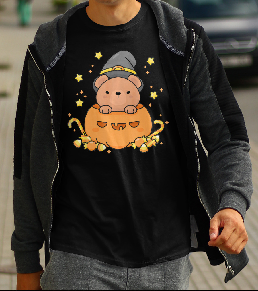 Kawaii Bear Witch Hat Pumpkin Candy Stars Japanese T-Shirt