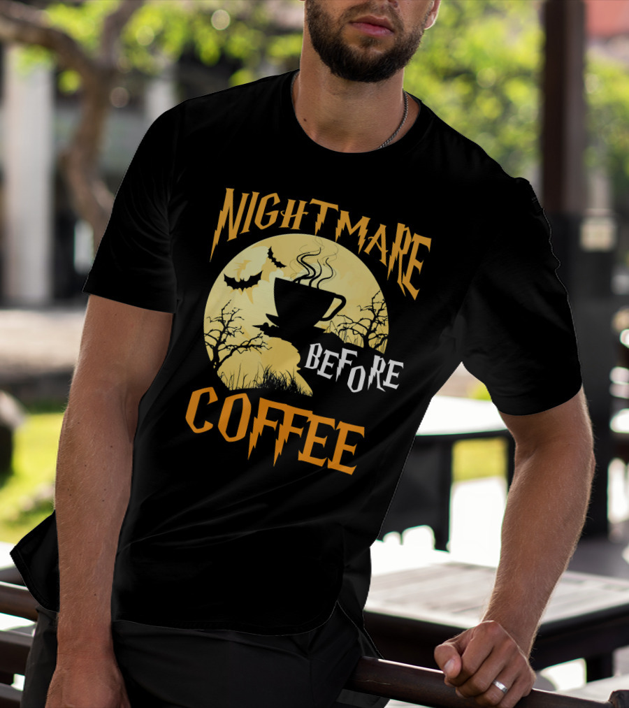 Nightmare Before Coffee Halloween Moon Bat And Tree T-Shirt