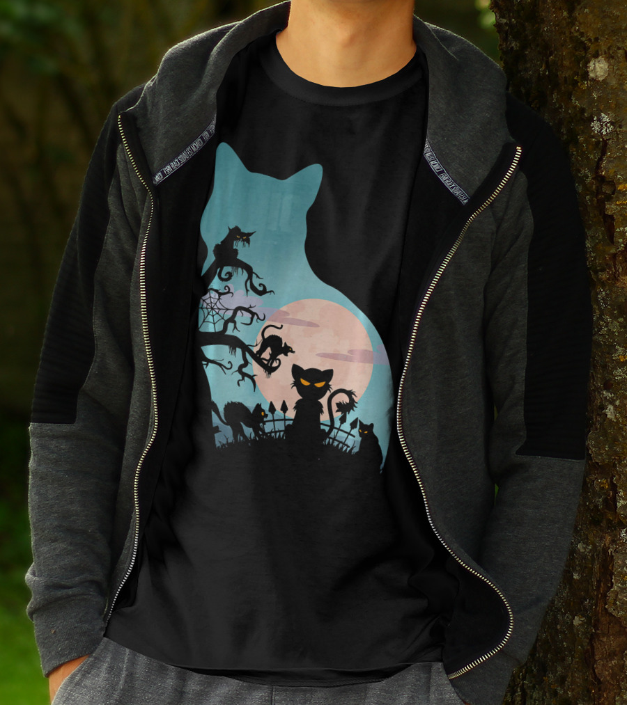 Scary Cat Lovers Halloween Creepy Moonlit T-Shirt