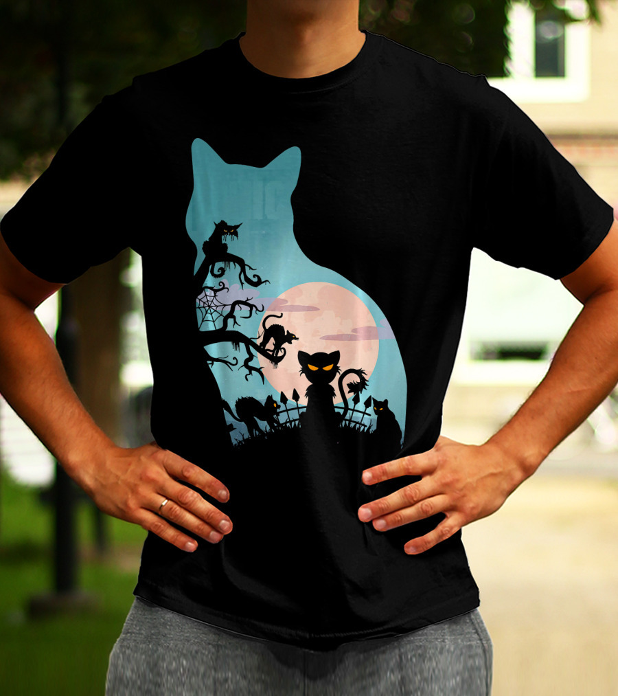 Scary Cat Lovers Halloween Creepy Moonlit T-Shirt