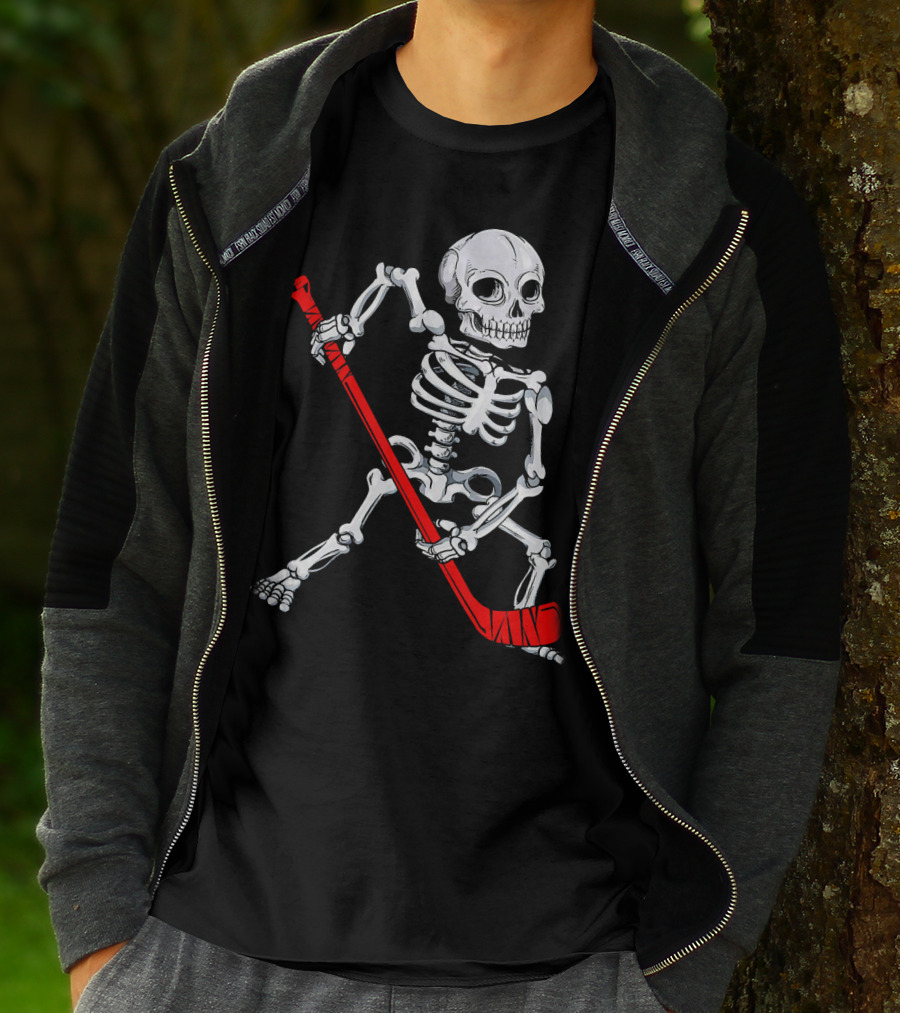 Skeleton Hockey Skeleton With Red Hockey Stick T-Shirt
