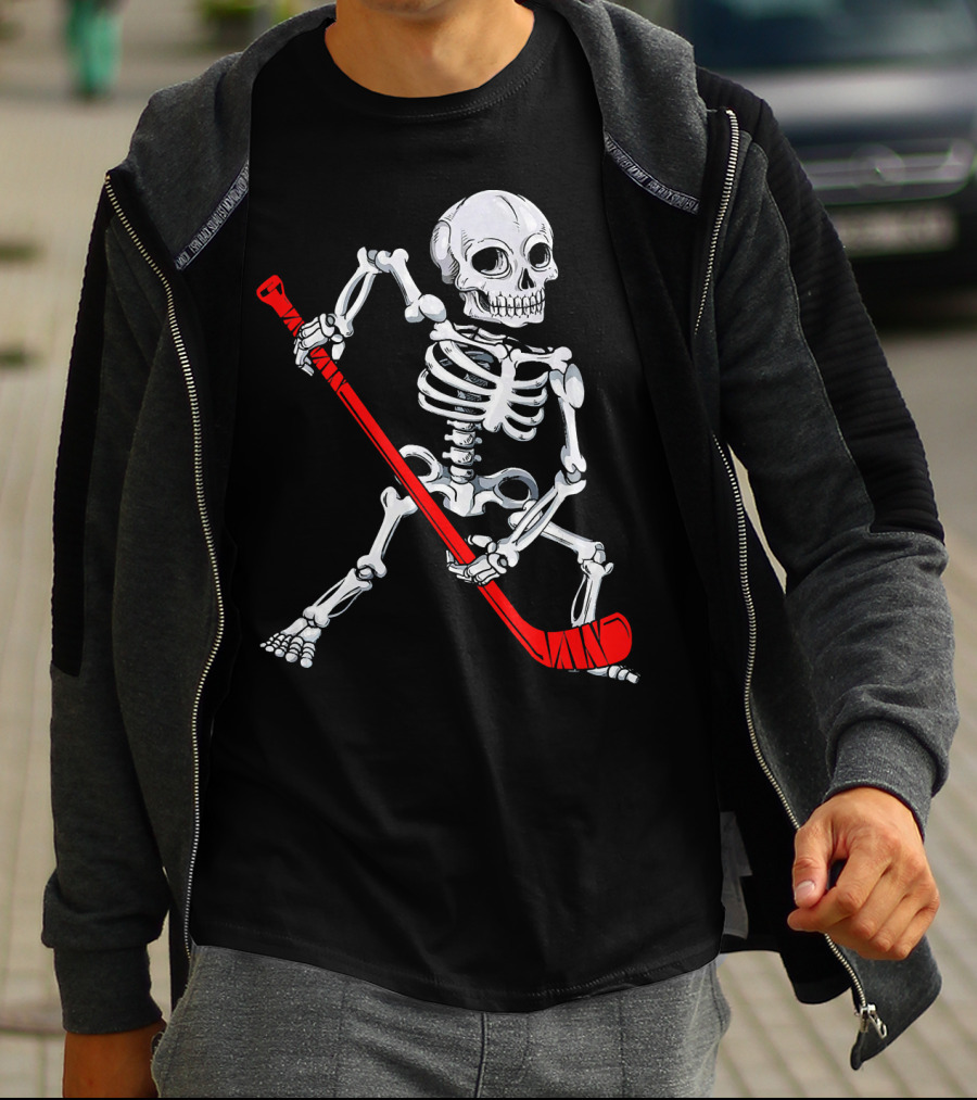 Skeleton Hockey Skeleton With Red Hockey Stick T-Shirt