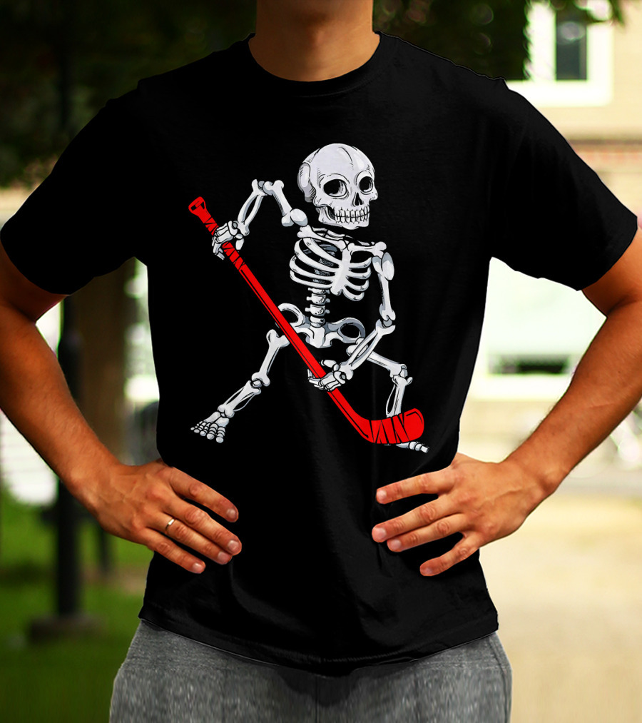 Skeleton Hockey Skeleton With Red Hockey Stick T-Shirt