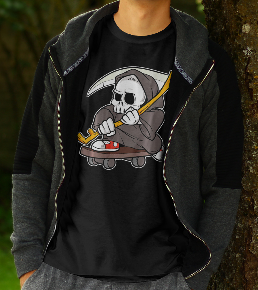 Funny Grim Reaper Skater Skateboard Reaper Skate Or Die T-Shirt