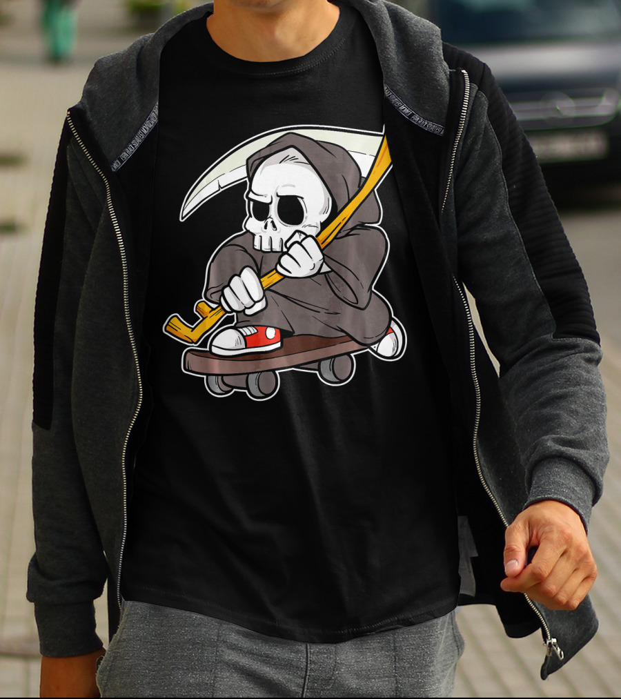 Funny Grim Reaper Skater Skateboard Reaper Skate Or Die T-Shirt