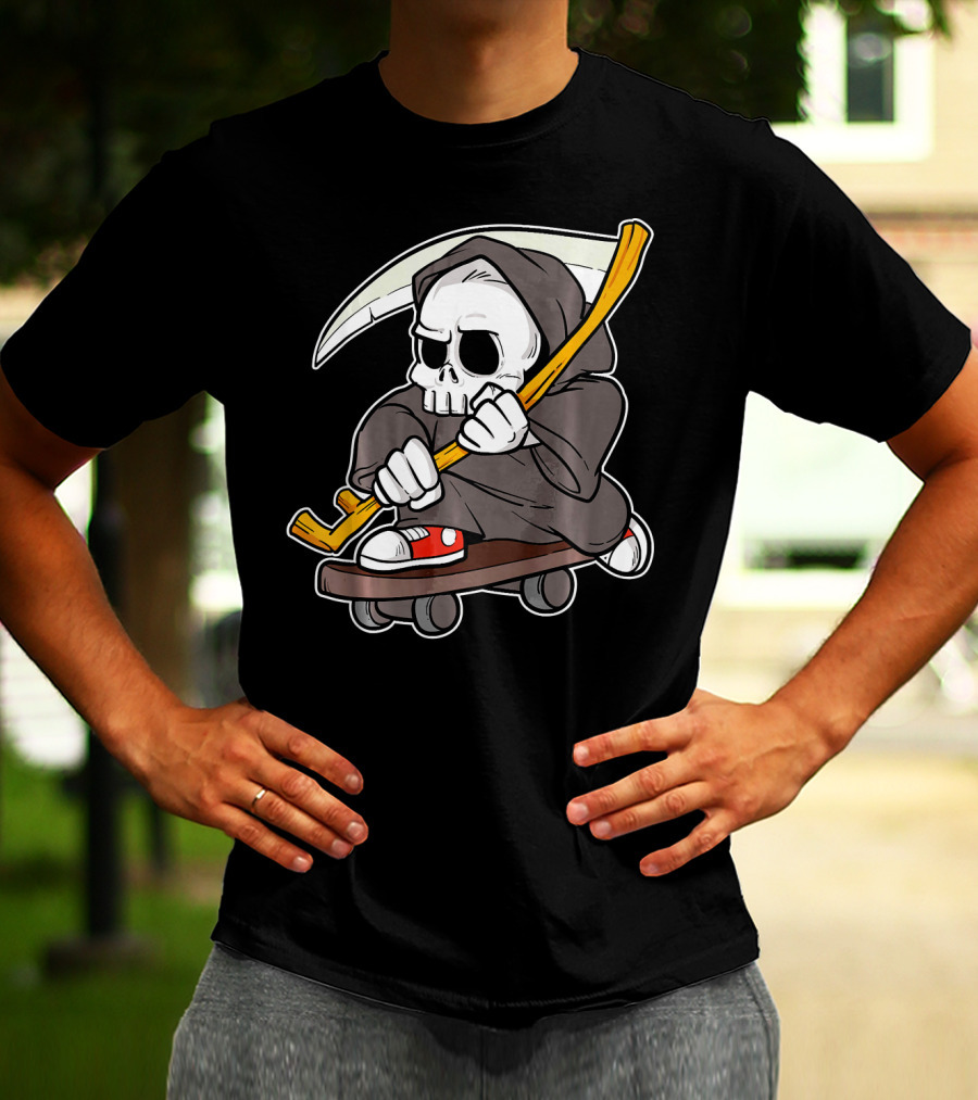 Funny Grim Reaper Skater Skateboard Reaper Skate Or Die T-Shirt