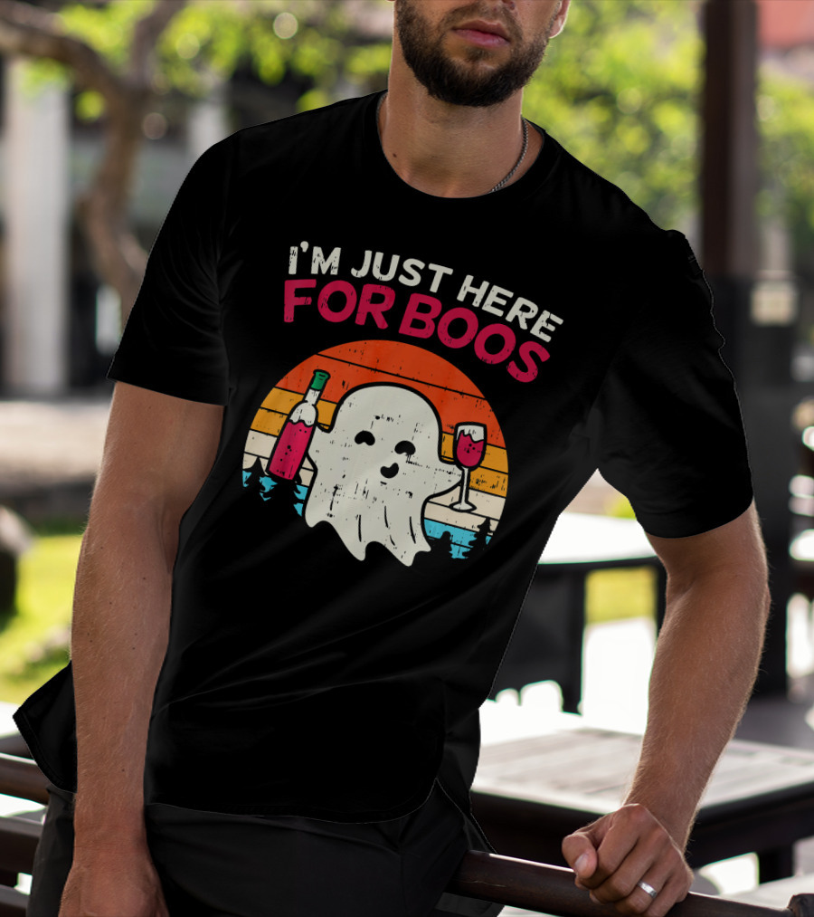 I'm Just Here For Boos Retro Ghost Wine Vintage T-Shirt