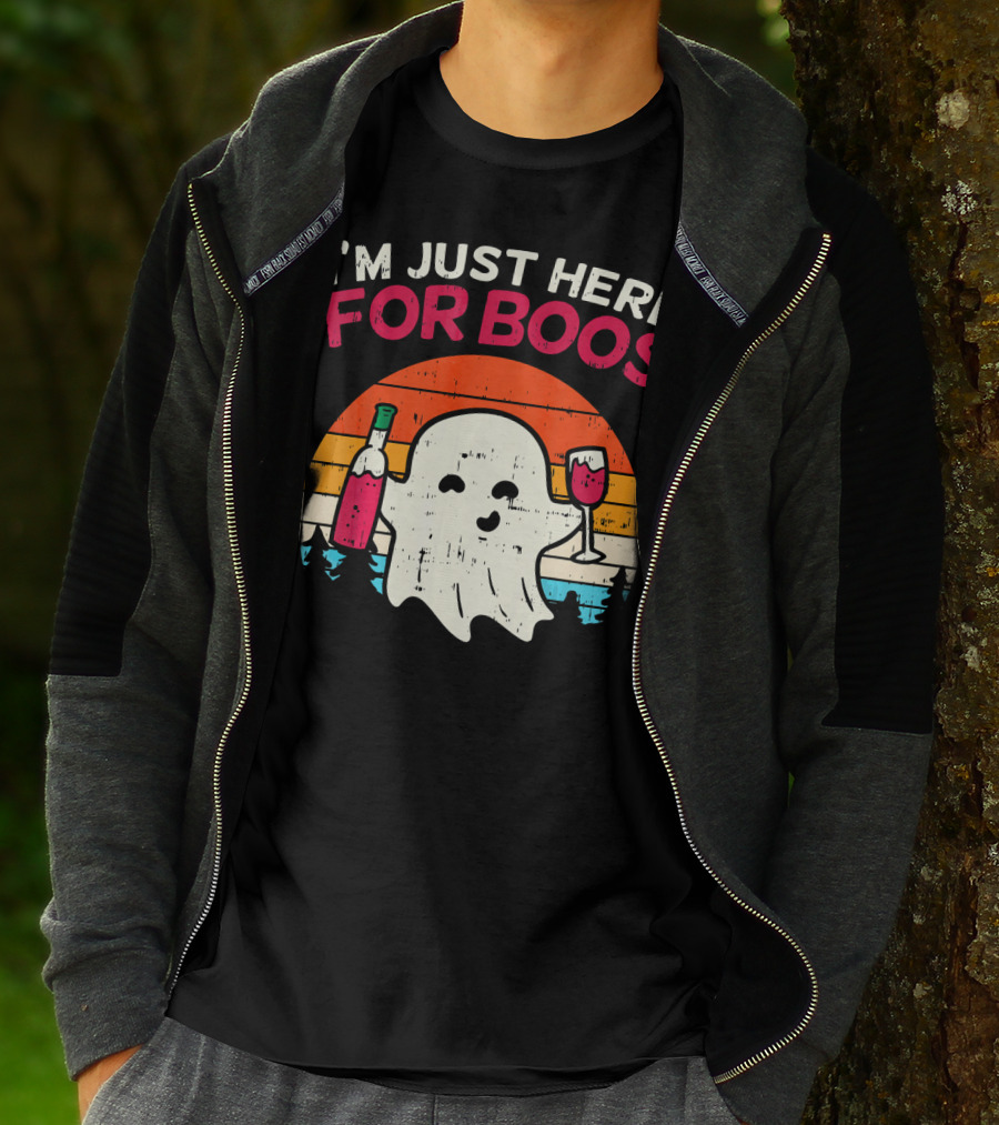 I'm Just Here For Boos Retro Ghost Wine Vintage T-Shirt